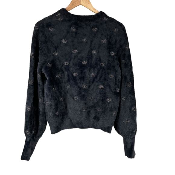 Marine Layer NWT Arielle Crewneck Sweater Black Metallic Funfetti Size L Fuzzy - Picture 7 of 11